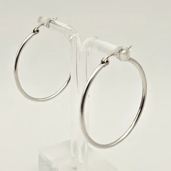 Sterling 1.5" Silver Hoop Earrings - Picture 5 of 6